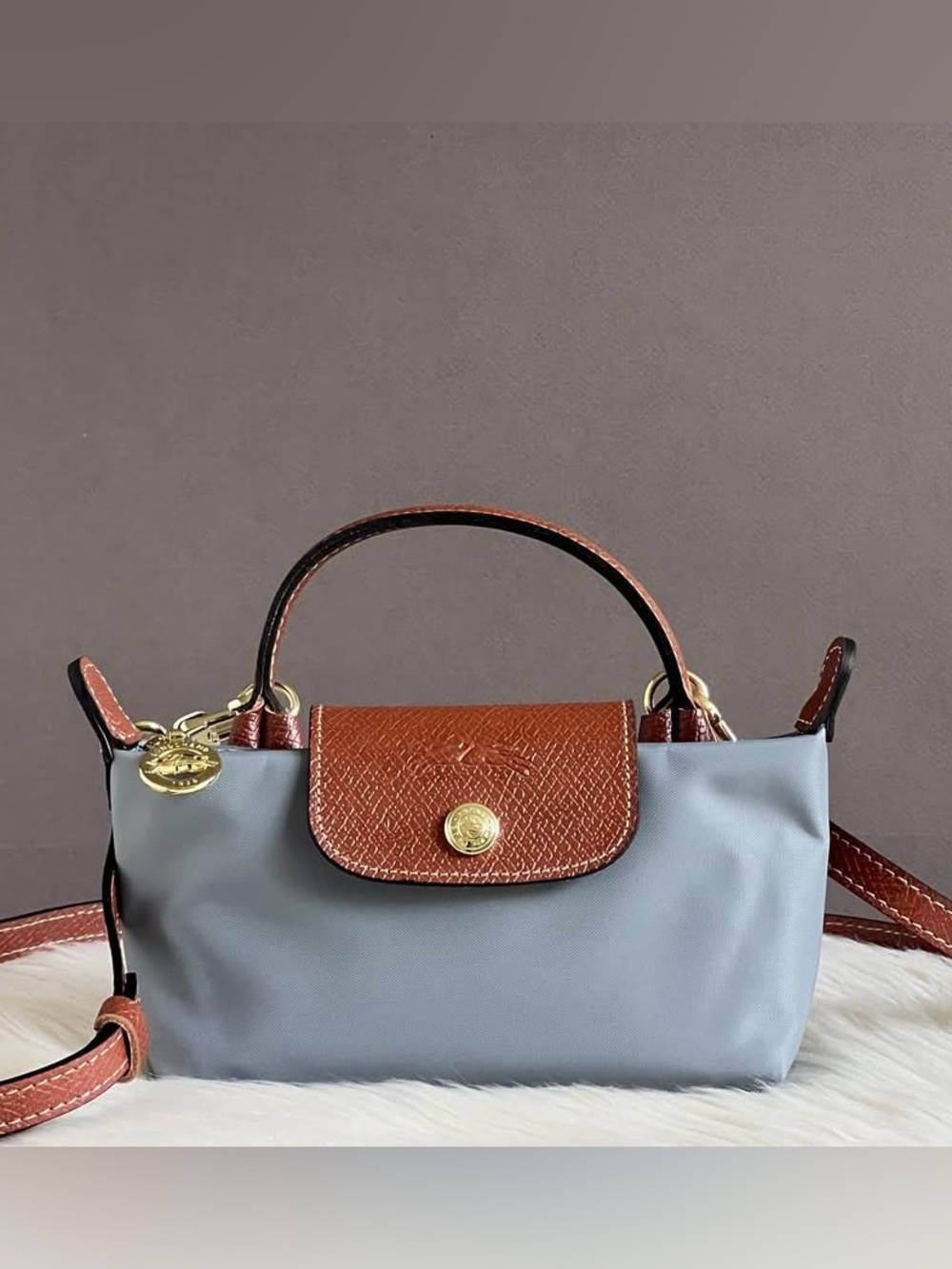 Longchamp XS Le Pliage Original Pouch with Strap (Steel Ash)